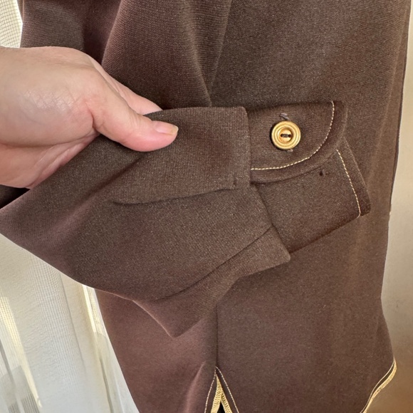 Vintage 80s jacket, chocolate brown blazer, yellow decorative stitches, 6 (S/M) - Picture 4 of 10